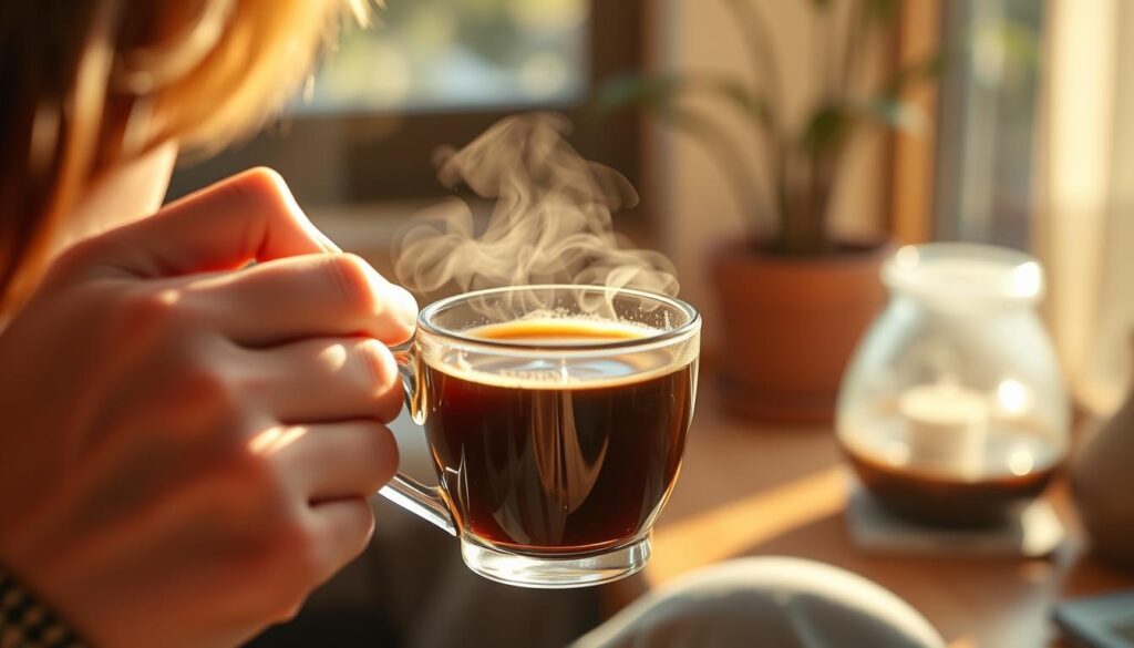 Image of a person enjoying coffee with Java Burn in a morning setting